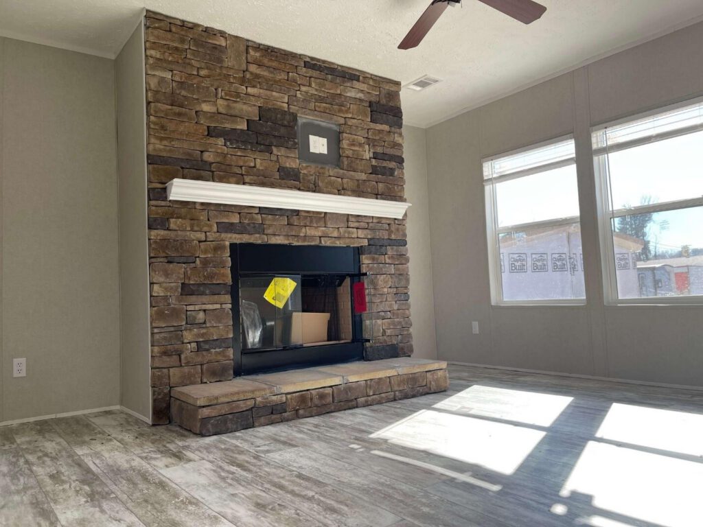Full-rock wood burning fireplace